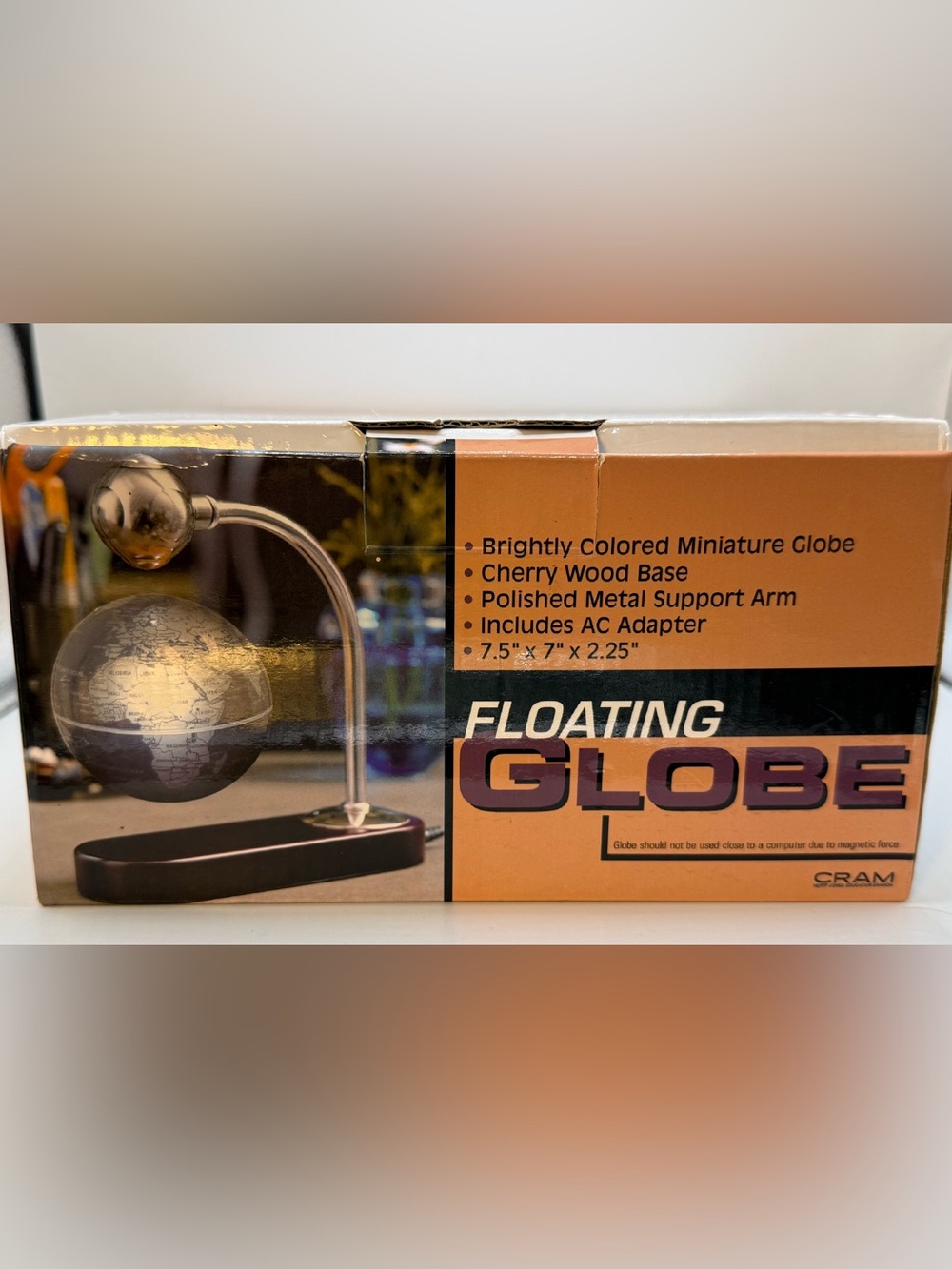 Cram Floating Globe miniature Light with Cherry Wood Base new in box